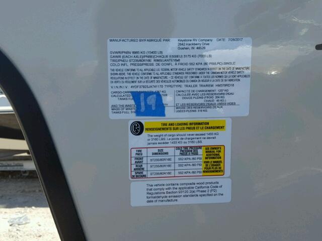 4YDF37923JA741170 - 2018 KEYSTONE MONTANA TAN photo 10