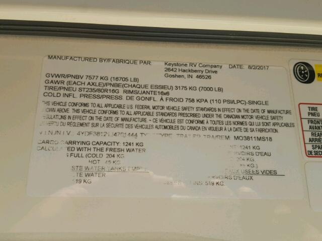 4YDF48121J4701444 - 2018 KEYSTONE MONTANA TAN photo 10