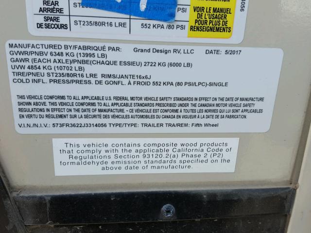 573FR3622J3314056 - 2018 GRAN REFLECTION BEIGE photo 10