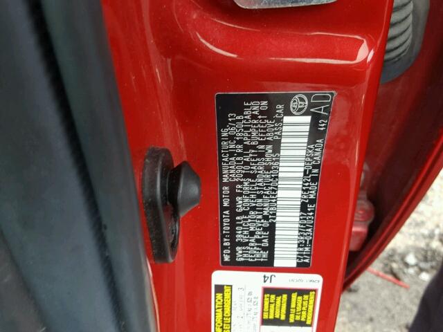 2T1BU4EE7DC103615 - 2013 TOYOTA COROLLA BA RED photo 10