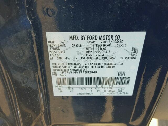 1FTPW14V17FB52949 - 2007 FORD F150 SUPER BLUE photo 10