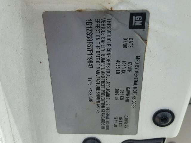 1G1ZS58F57F119847 - 2007 CHEVROLET MALIBU LS WHITE photo 10