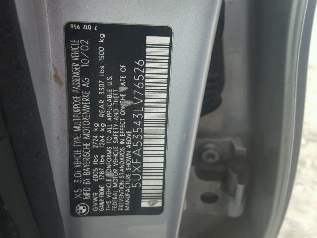 5UXFA53543LV76526 - 2003 BMW X5 3.0I SILVER photo 10