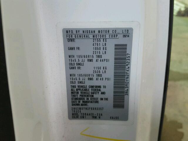 3N63M0YN2FK692357 - 2015 CHEVROLET CITY EXPRE WHITE photo 10