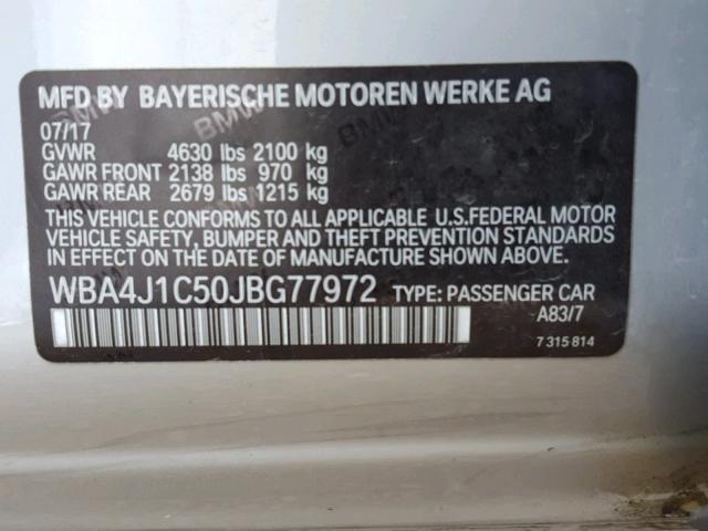 WBA4J1C50JBG77972 - 2018 BMW 430I GRAN SILVER photo 10