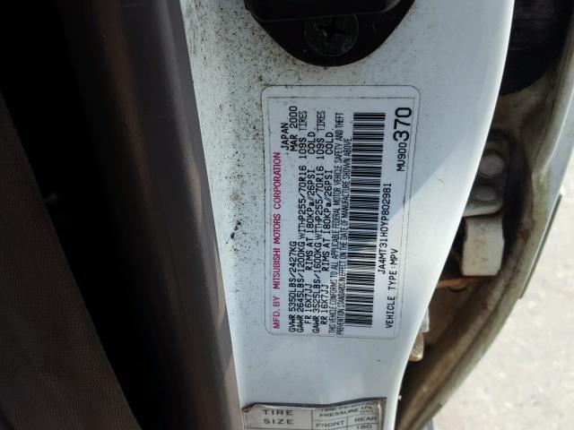 JA4MT31H0YP802981 - 2000 MITSUBISHI MONTERO SP WHITE photo 10