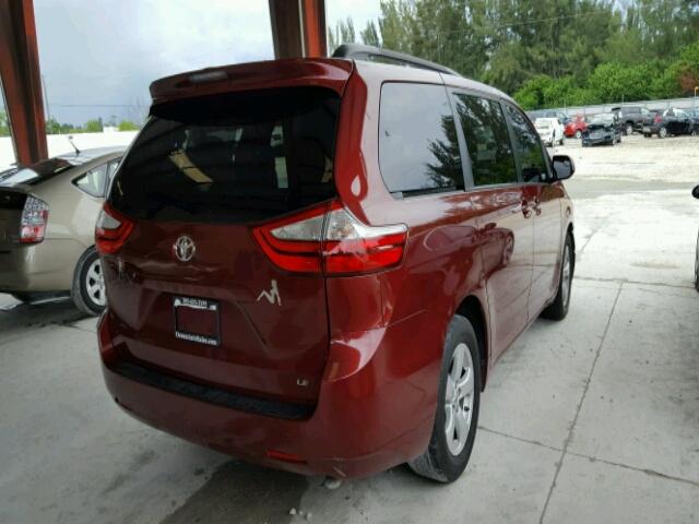 5TDKK3DC5FS557338 - 2015 TOYOTA SIENNA LE RED photo 4