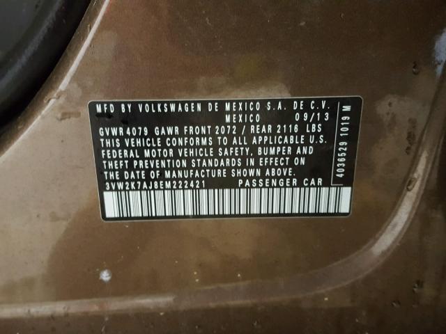 3VW2K7AJ8EM222421 - 2014 VOLKSWAGEN JETTA BASE 棕色 照片 10