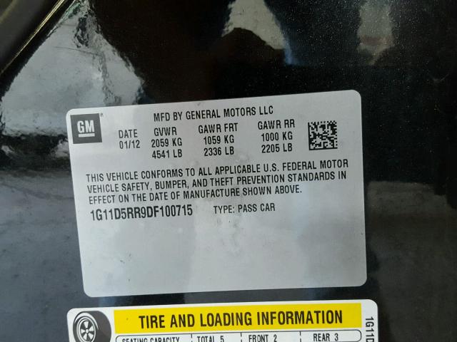 1G11D5RR9DF100715 - 2013 CHEVROLET MALIBU 1LT 黑色 照片 10