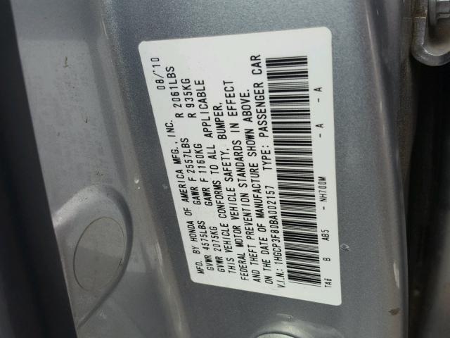 1HGCP3F80BA002157 - 2011 HONDA ACCORD EXL SILVER photo 10