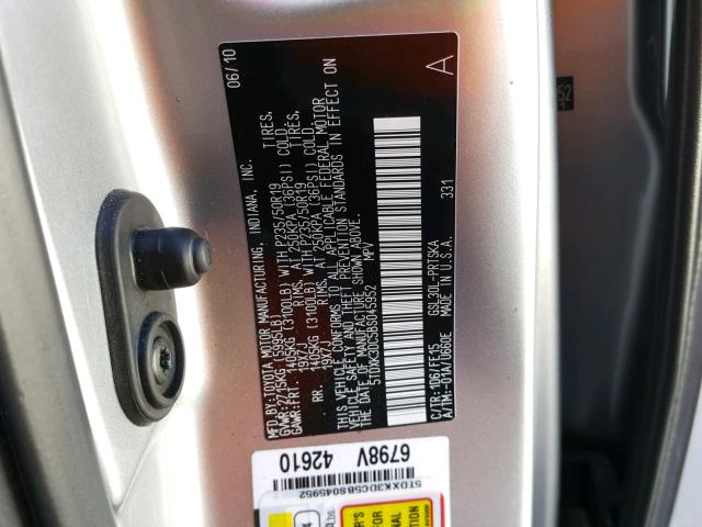 5TDXK3DC5BS045952 - 2011 TOYOTA SIENNA SPO SILVER photo 10