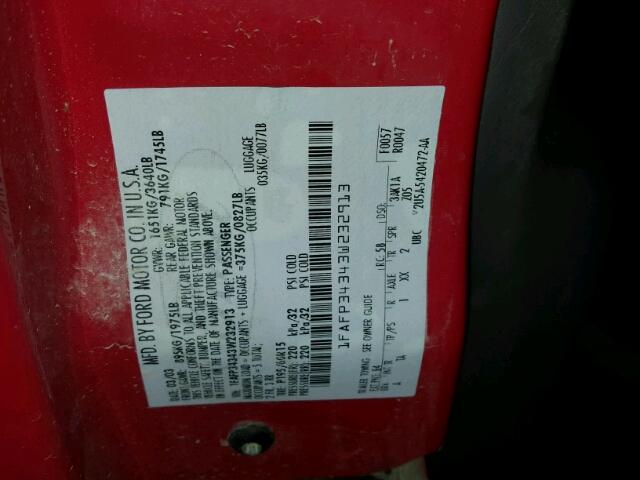 1FAFP34343W232913 - 2003 FORD FOCUS SE C RED photo 10