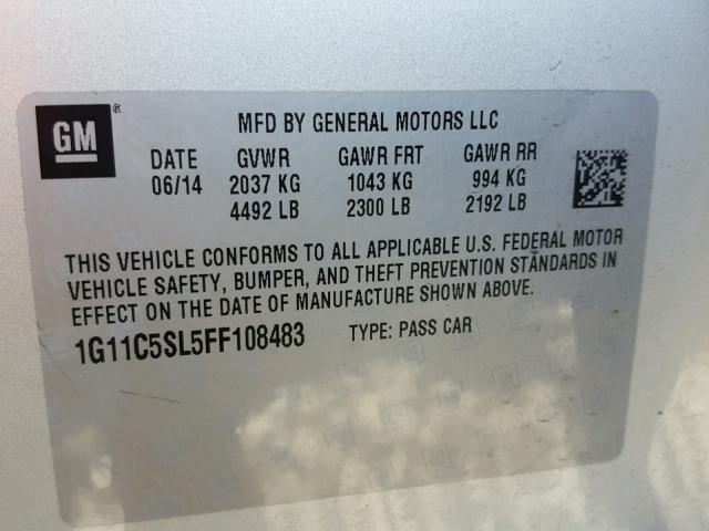 1G11C5SL5FF108483 - 2015 CHEVROLET MALIBU 1LT 灰色 照片 10