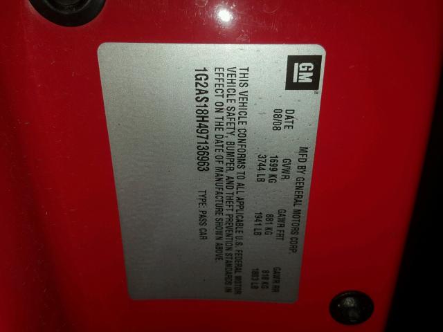 1G2AS18H497136963 - 2009 PONTIAC G5 RED photo 10