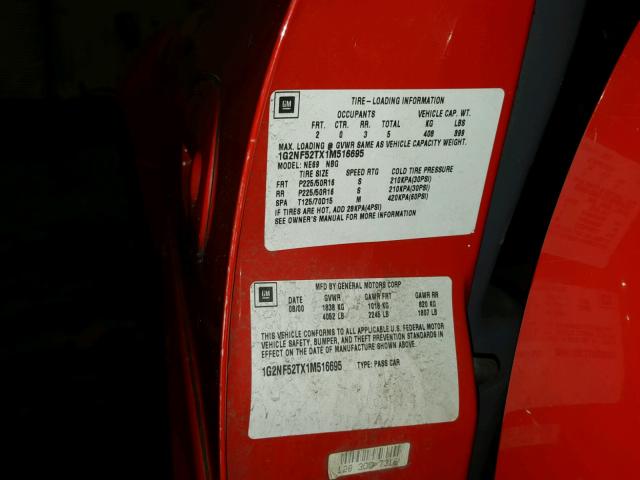 1G2NF52TX1M516695 - 2001 PONTIAC GRAND AM S RED photo 10