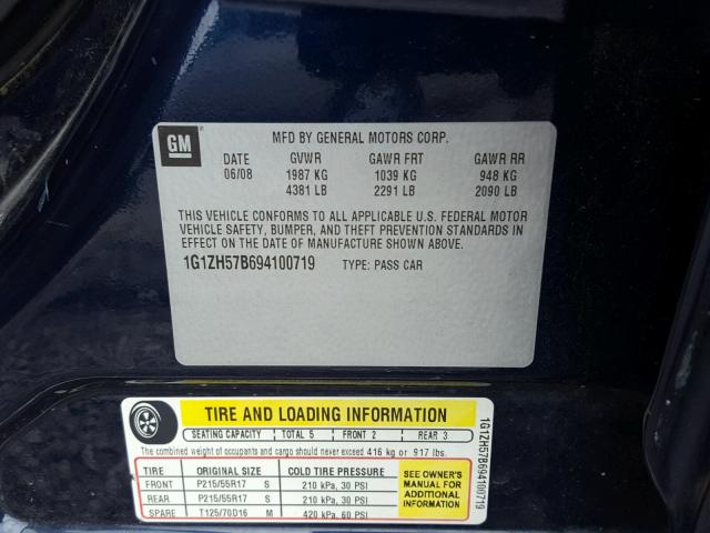 1G1ZH57B694100719 - 2009 CHEVROLET MALIBU 1LT 蓝色 照片 10