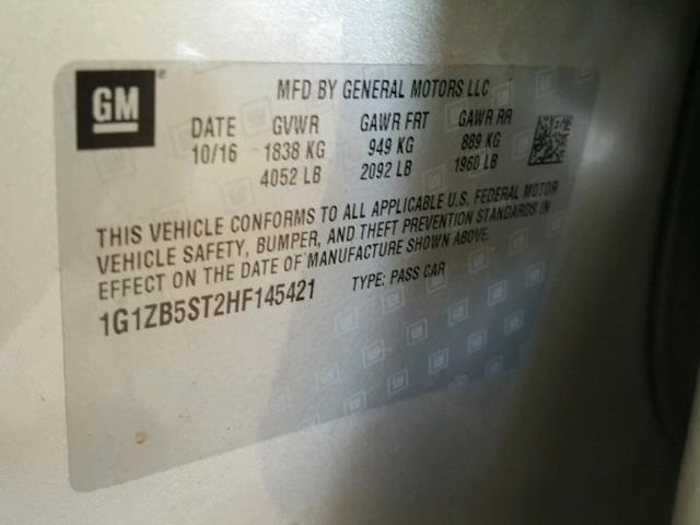 1G1ZB5ST2HF145421 - 2017 CHEVROLET MALIBU LS SILVER photo 10