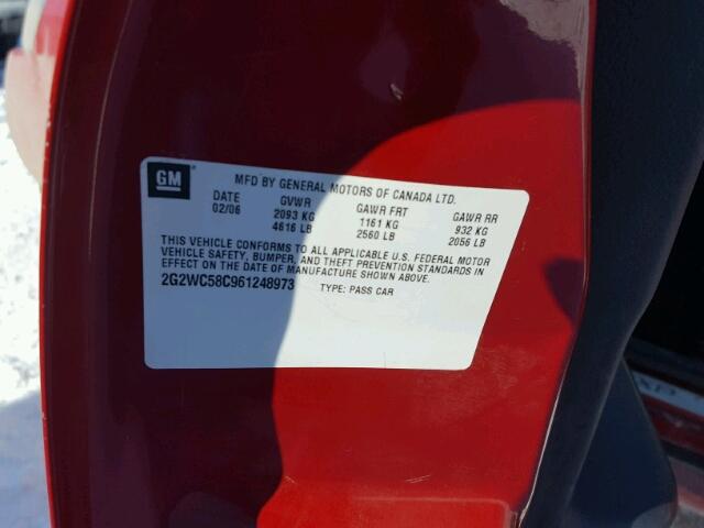 2G2WC58C961248973 - 2006 PONTIAC GRAND PRIX RED photo 10