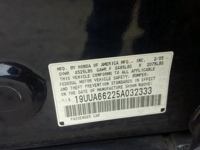 19UUA66225A032333 - 2005 ACURA TL BLUE photo 10