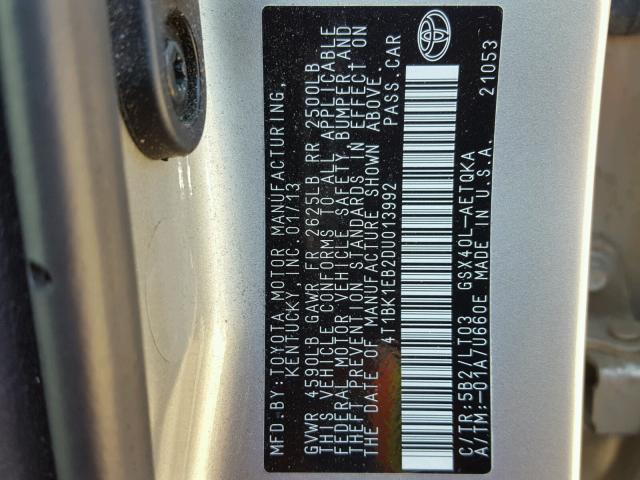 4T1BK1EB2DU013992 - 2013 TOYOTA AVALON BAS GOLD photo 10