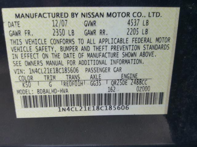 1N4CL21E18C185606 - 2008 NISSAN ALTIMA HYB GRAY photo 10