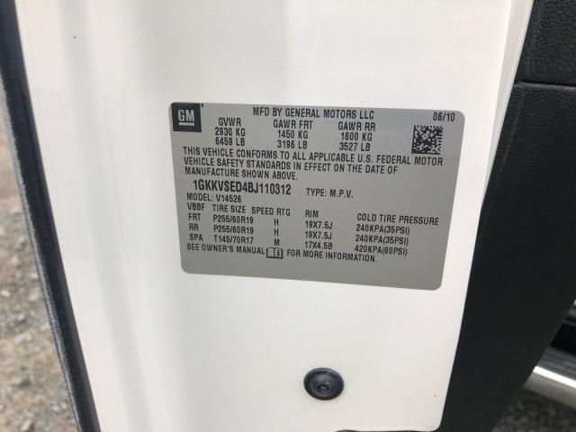 1GKKVSED4BJ110312 - 2011 GMC ACADIA SLT თეთრი ფოტო 9