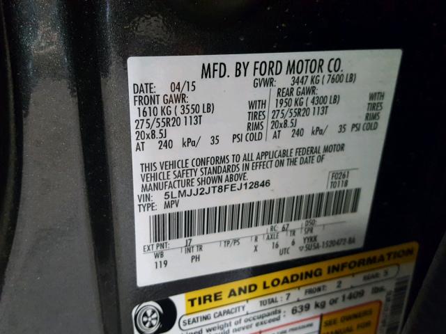 5LMJJ2JT8FEJ12846 - 2015 LINCOLN NAVIGATOR 石墨色 照片 10