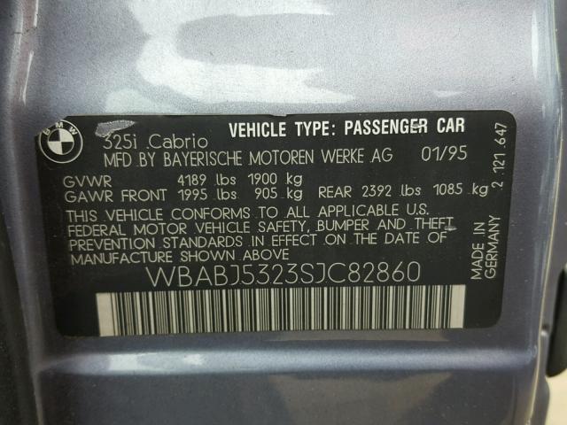 WBABJ5323SJC82860 - 1995 BMW 325 IC BLUE photo 10