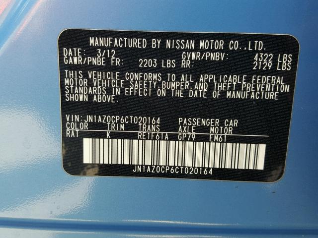 JN1AZ0CP6CT020164 - 2012 NISSAN LEAF SV BLUE photo 10