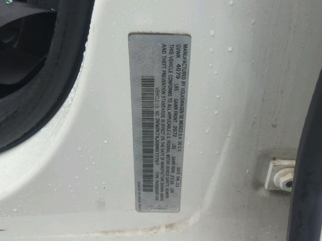 3VW2K7AJ0BM377797 - 2011 VOLKSWAGEN JETTA BASE 白色 照片 10