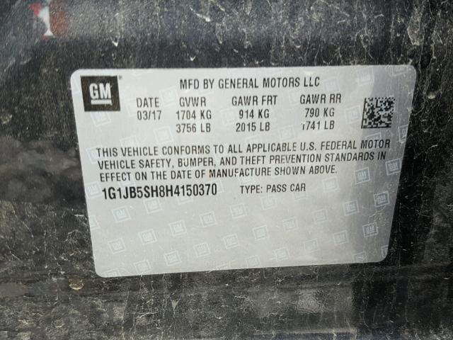 1G1JB5SH8H4150370 - 2017 CHEVROLET SONIC LS BLACK photo 10