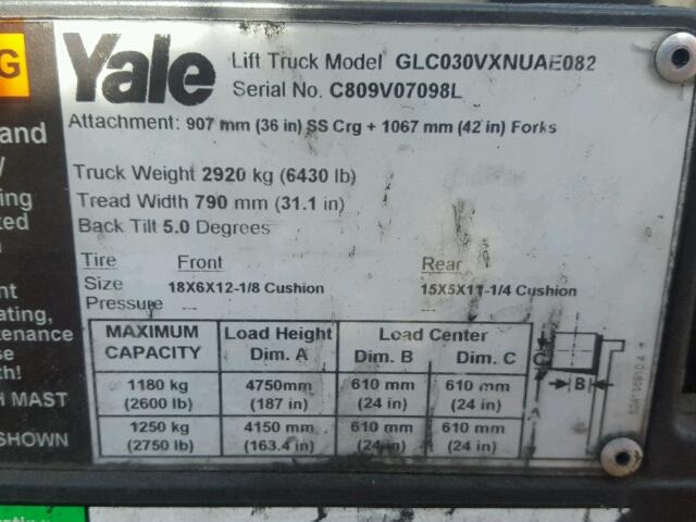 C809V07098L - 2013 YALE FORKLIFT YELLOW photo 10