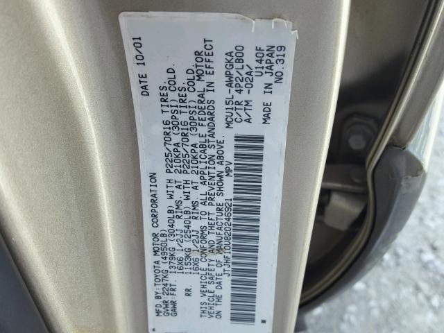 JTJHF10U820246921 - 2002 LEXUS RX 300 GOLD photo 10