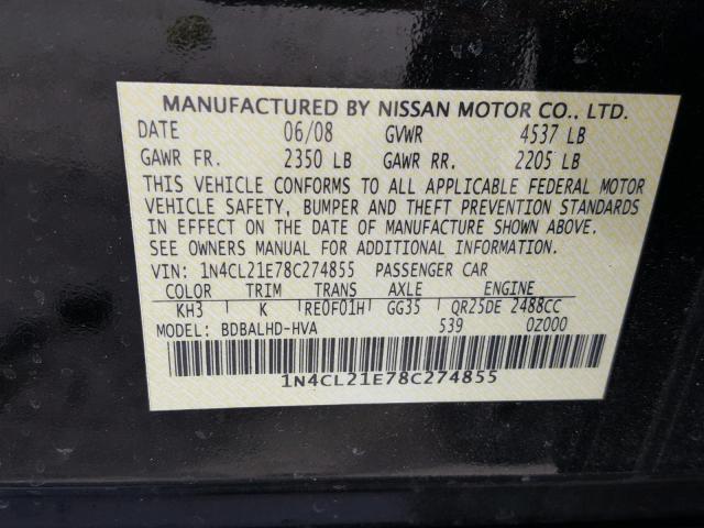 1N4CL21E78C274855 - 2008 NISSAN ALTIMA HYB BLACK photo 10