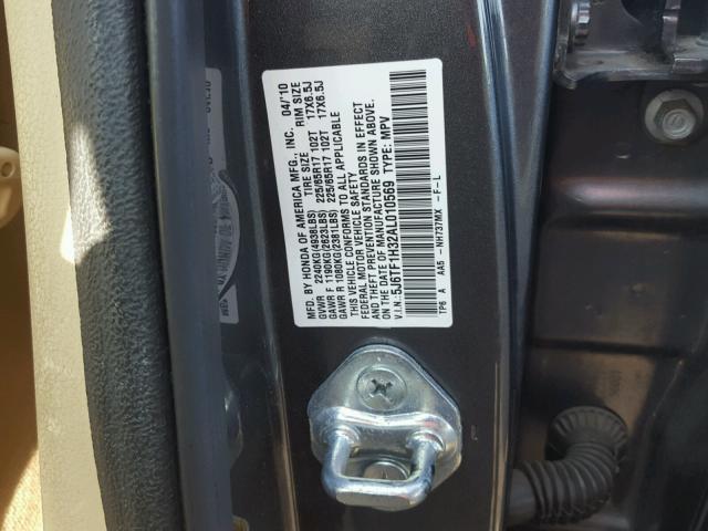 5J6TF1H32AL010569 - 2010 HONDA ACCORD CRO GRAY photo 10