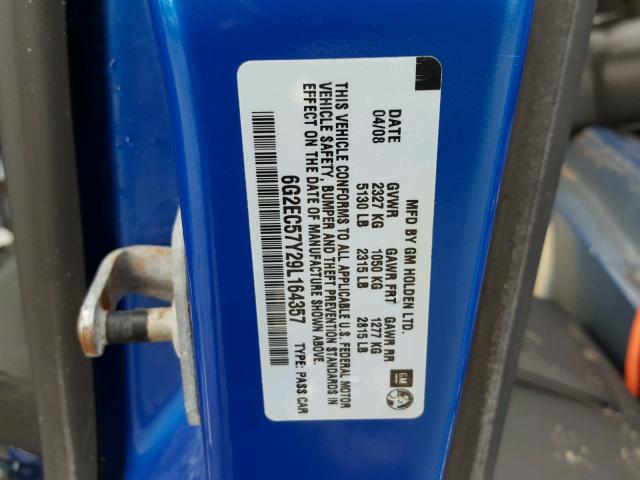 6G2EC57Y29L164357 - 2009 PONTIAC G8 GT BLUE photo 10