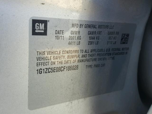 1G1ZC5E08CF186028 - 2012 CHEVROLET MALIBU 1LT 银色 照片 10