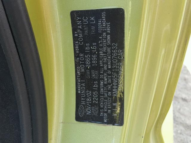 KMHHN65F13U076632 - 2003 HYUNDAI TIBURON GT GREEN photo 10