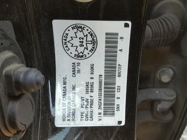 2HGFA1E65BH000778 - 2011 HONDA CIVIC LX-S BLACK photo 10