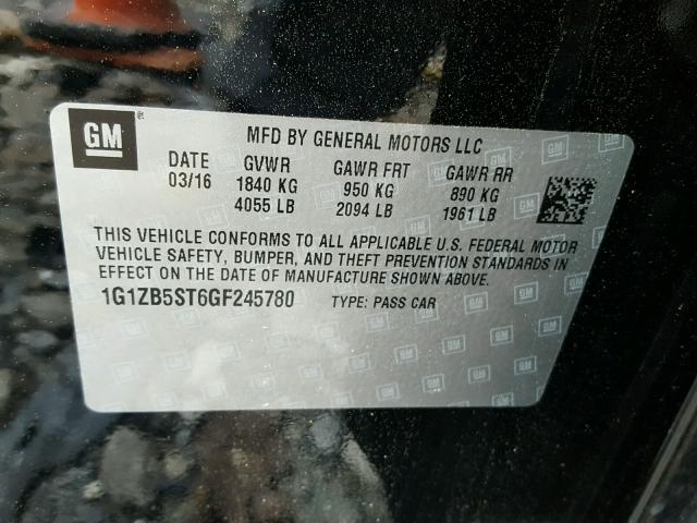 1G1ZB5ST6GF245780 - 2016 CHEVROLET MALIBU LS შავი ფოტო 10