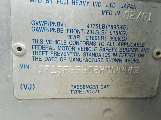 JF1SF65602H704443 - 2002 SUBARU FORESTER S Gümüş foto 10