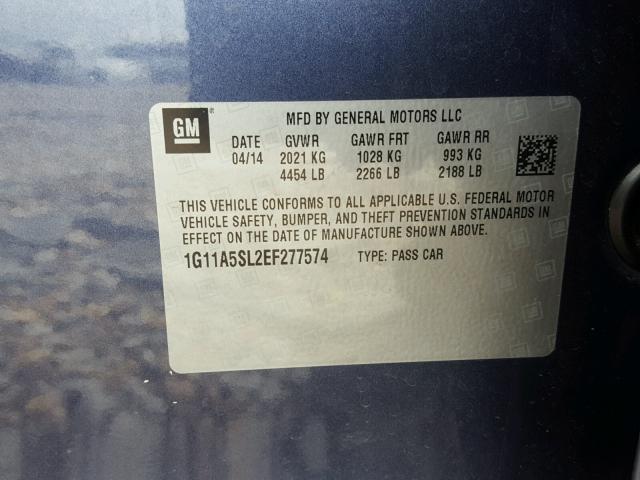 1G11A5SL2EF277574 - 2014 CHEVROLET MALIBU LS ნაცრისფერი ფოტო 10