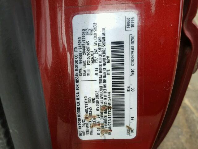 4N2ZN15T82D815444 - 2002 NISSAN QUEST GXE RED photo 10