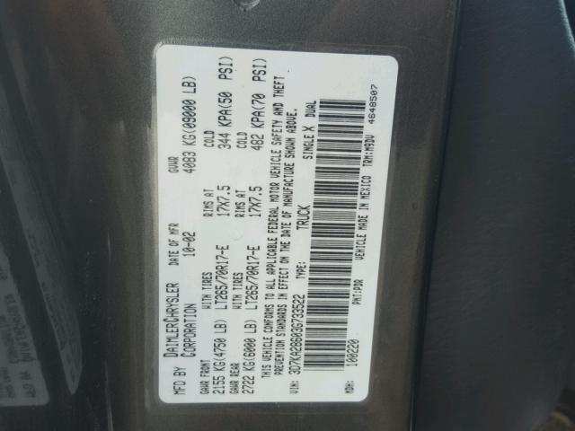 3D7KA28603G733522 - 2003 DODGE RAM 2500 S GRAY photo 10