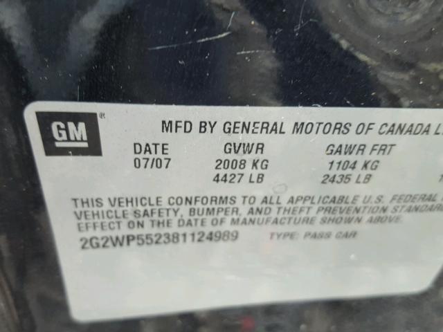 2G2WP552381124989 - 2008 PONTIAC GRAND PRIX შავი ფოტო 10