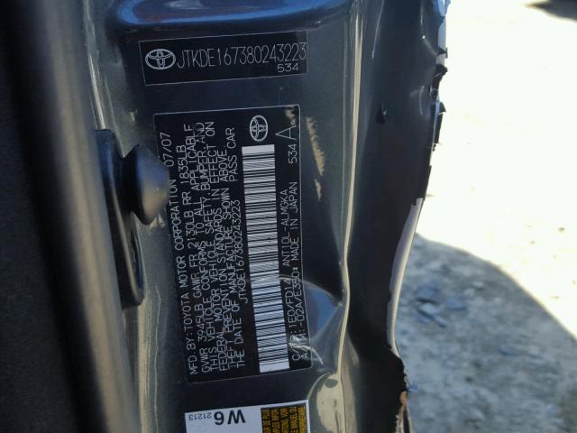 JTKDE167380243223 - 2008 TOYOTA SCION TC 灰色 照片 10