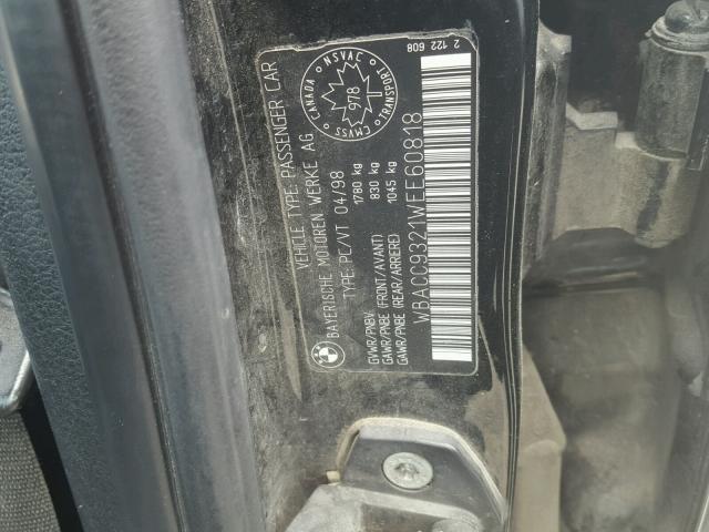 WBACC9321WEE60818 - 1998 BMW 318 I BLACK photo 10