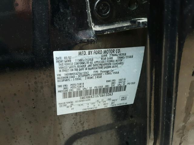 1MEHM421X7G613263 - 2007 MERCURY MONTEGO PR 黑色 照片 10