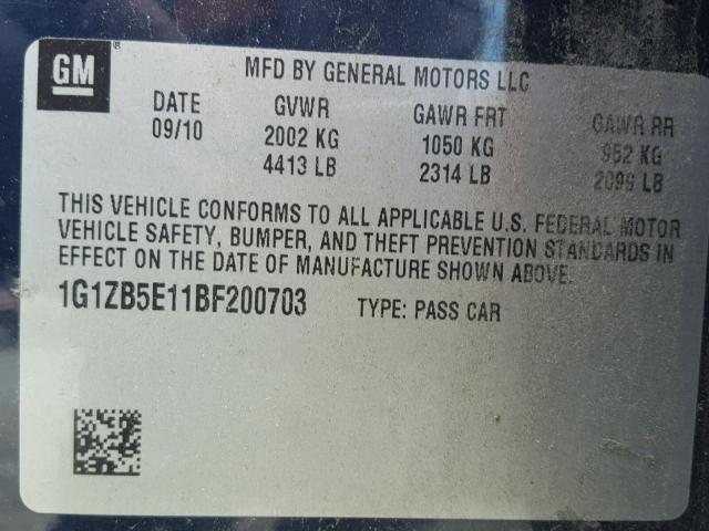 1G1ZB5E11BF200703 - 2011 CHEVROLET MALIBU LS BLUE photo 10