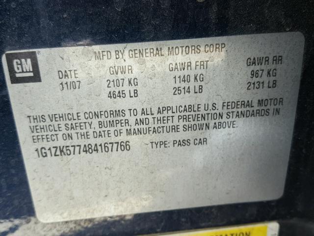 1G1ZK577484167766 - 2008 CHEVROLET MALIBU LTZ ლურჯი ფოტო 10